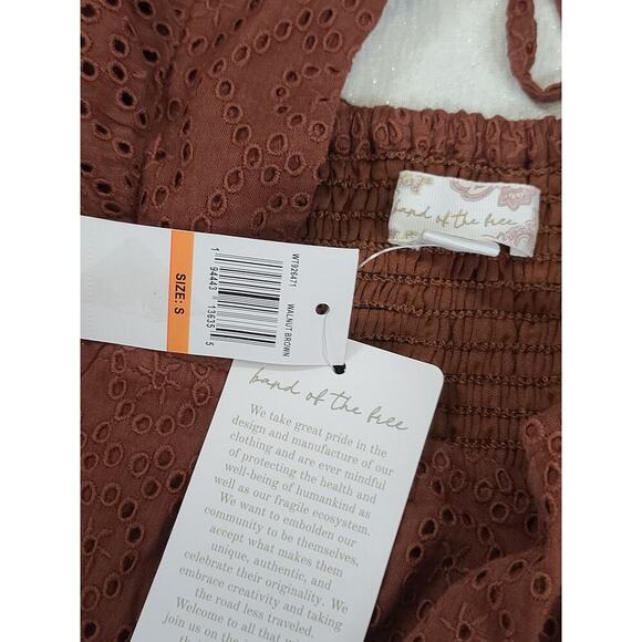 Band of the Free women's boho eyelet puffy sleeve peplum top brown Size Small - Picture 6 of 7